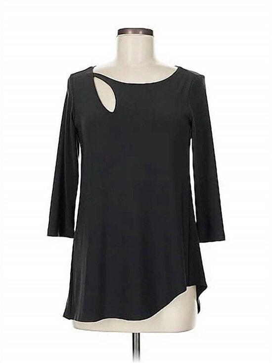 Sympli Tops - Sympli Women Size 10 Black Tunic 3/4 Sleeve Top Asymmetrical